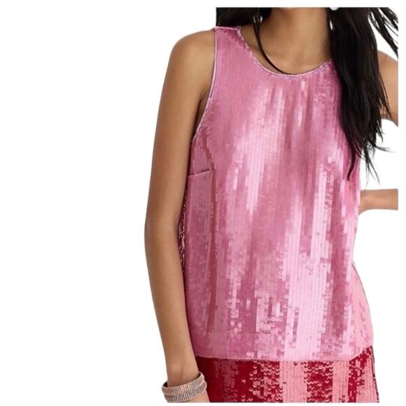 J. Crew Collection Pink Sequin Shell Blouse Lined size Large - Picture 1 of 10